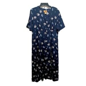 Sostanza Vintage Navy Blue Flora Cottage Core Midi Dress Women's Size XL